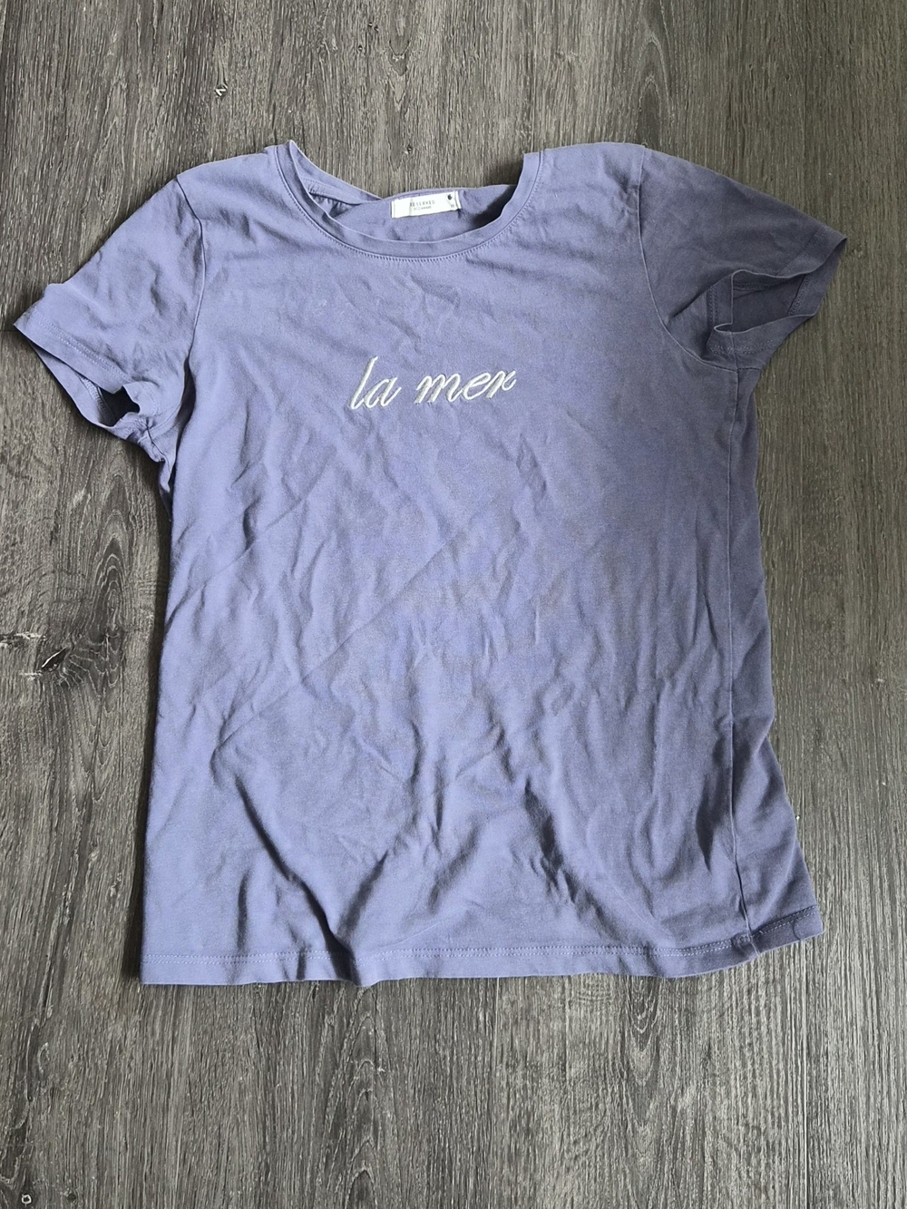 "La Mer" Silver Embroidered Lavender Crewneck Tee - Women